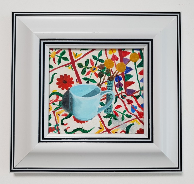 Coffee time original oil paintings series on cardboard – mini art , mugs , cups