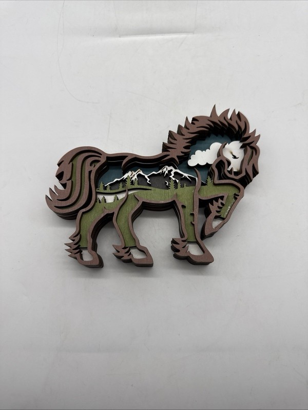 3D Horse with Mountains Multilayer Wood Art