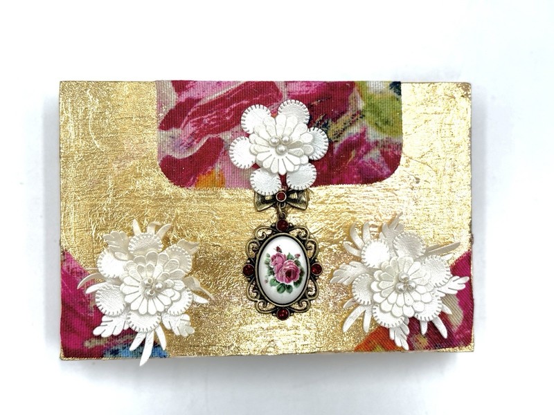 Vintage Style Gold Leaf Floral Desk Sitter 4×6 Cradled Wood Block Wall Art