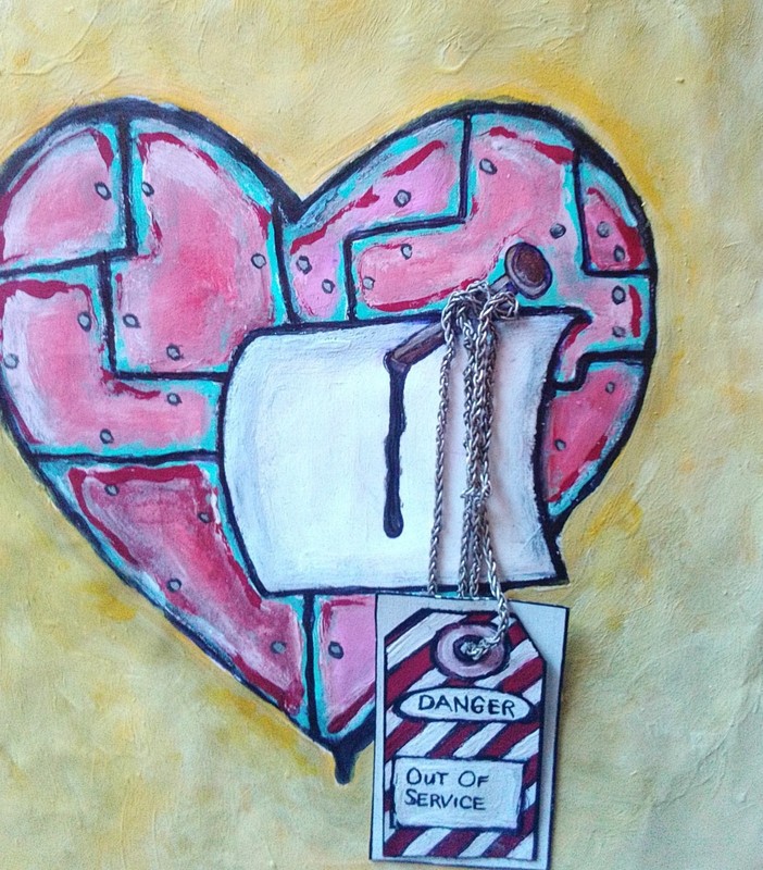 Original Modern Pop Art Heart Painting on Canvas Acrylic, Chains, Warning Sign gallery