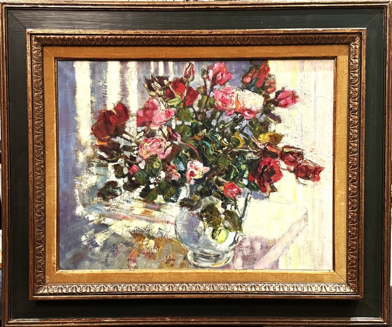 Louis Fabien (French), c 1969 Orig. LRG O/C «Still Life of Roses» Signed/Dated!