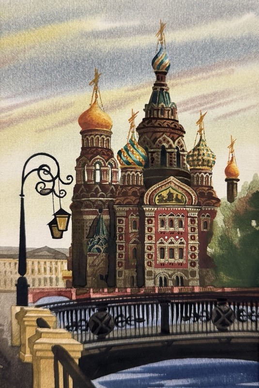 Galina Muratova, 1998, Vintage Watercolor Painting, Cityscape St Petersburg