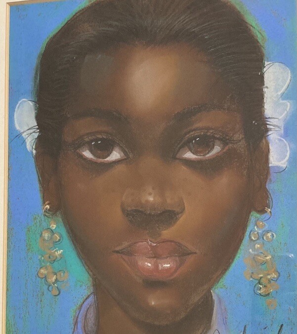 ROEDERICK VINES AFRICAN AMERICAN VINTAGE GIRL PORTRAIT ORIGINAL ILLUSTRATION