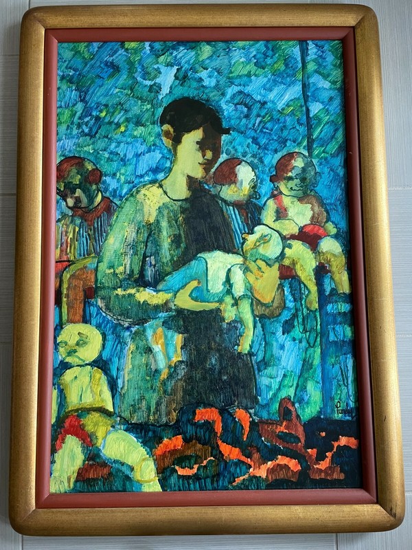 Large Rare Original DONALD PURDY Oil on Board Framed Lady w her baby 36 x 24