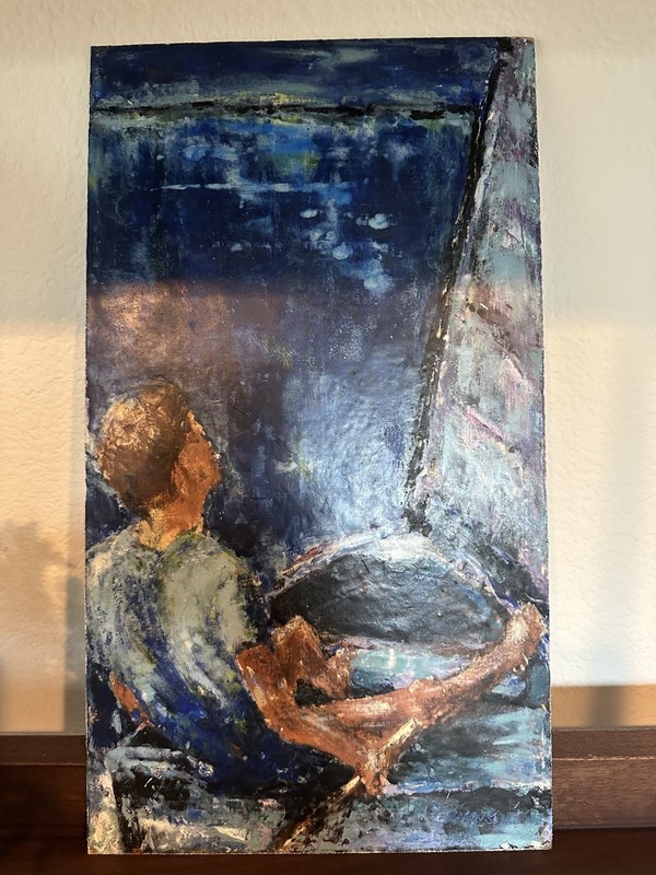 Original MID CENTURY ENCAUSTIC Painting Signed C BURNS A Sailors Dream 18×10