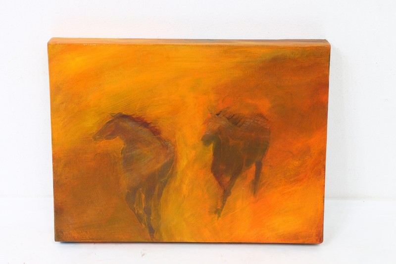 2004 Acrylic On Canvas By Nancy Shapiro Titled » 2 Mustangs » – Retail $900