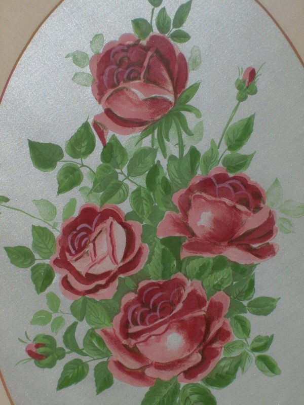 Bouquet of Red & Pink Roses Water Color Painting Vintage