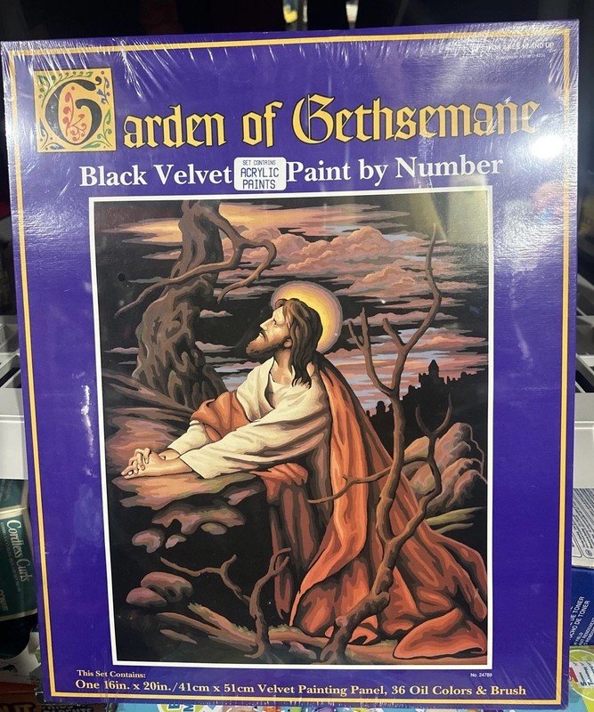 Craft House Garden of Gethsemane Jesus Paint by Number Black Velvet Oil 1995 Vtg
