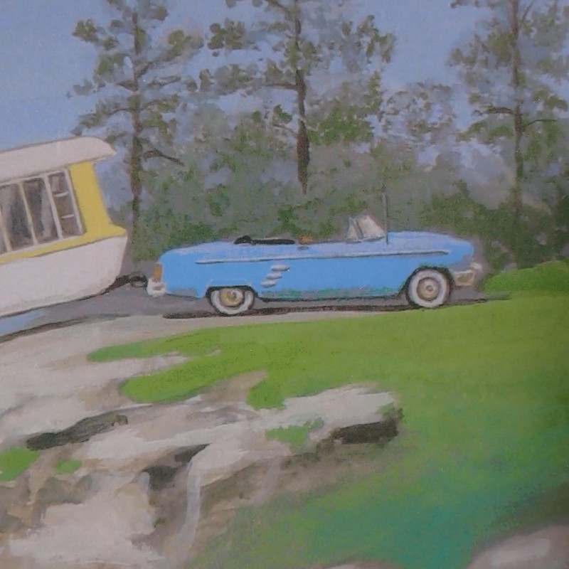 Paige Bridges Scenic Overlook Trailer Car Acrylic Painting Signed Framed Art gallery