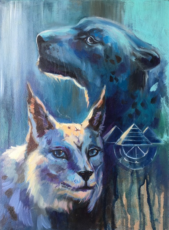 Animal original painting small Fantasy Cat art landscape leopard Kids’ Room
