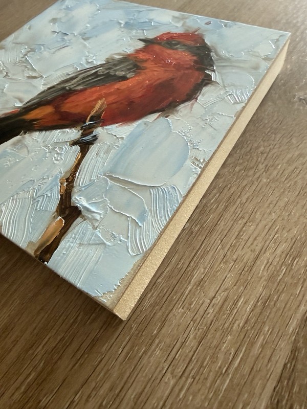 Vermillion Flycatcher Original Oil Painting On Panel 6 X 6 Inches Bird gallery