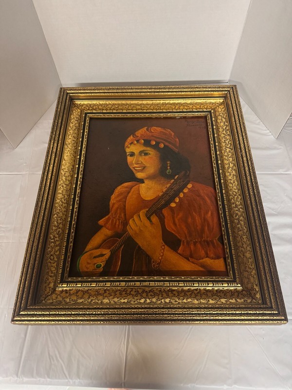 Italian Gypsie Girl Playing A Mandola Painting