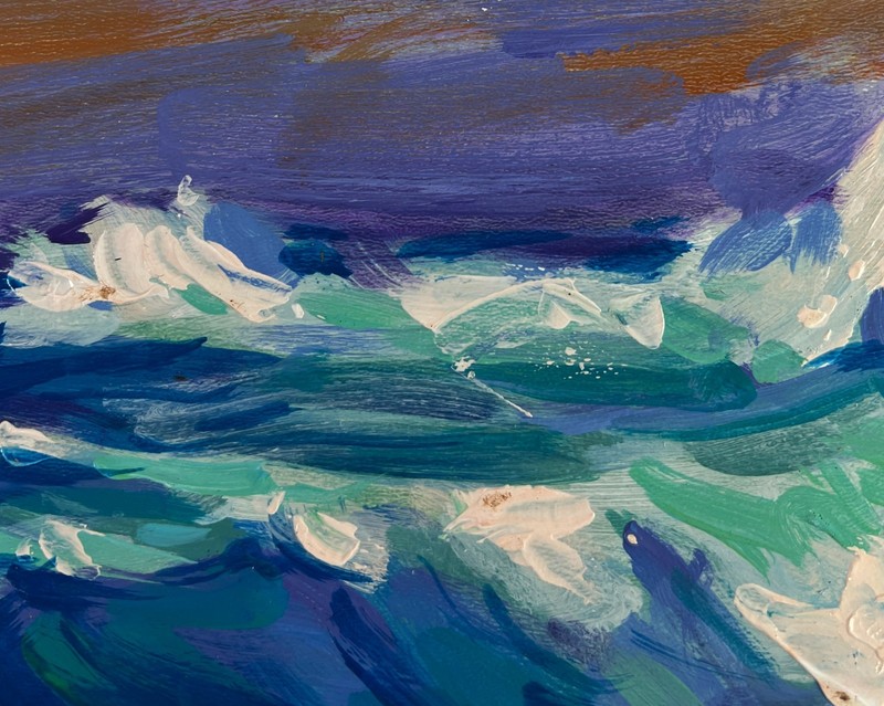 Acrylic Painting Waves Crash The Rocks M. Patskan Unframed Original nAAA4834 gallery