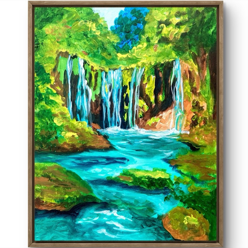 TITA PAINTZ Tropical Waterfall Serene Nature Art Handmade 11×14 Painting