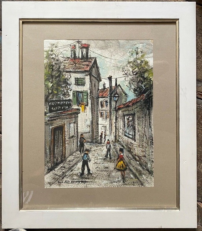 Urban Street Scene People Mediterranean Alley Old Street Frame Mid 20th Century.