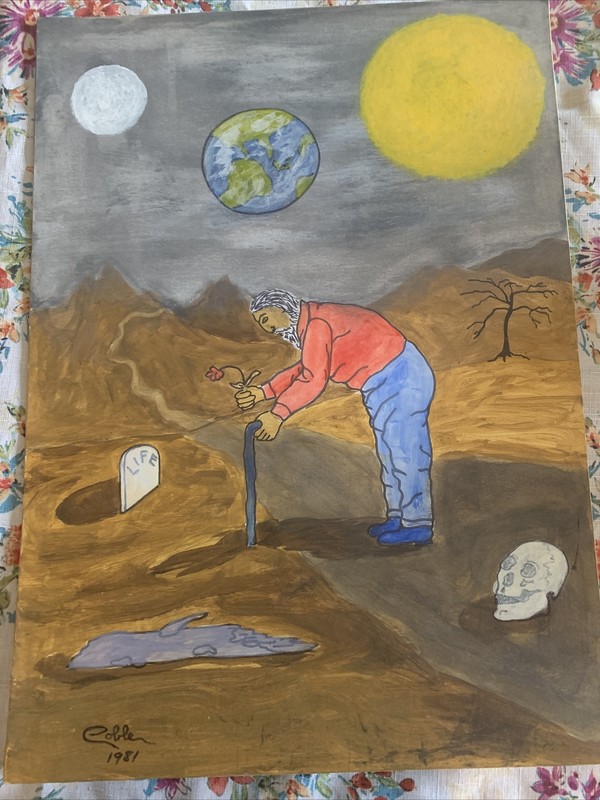 John Coble Oil Painting On Board 21x15 Life On Mars Outsider Art Rare