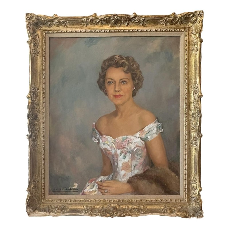 Sascha Lautman Vintage Oil Portrait Painting Socialite Woman Gilt Wood Frame