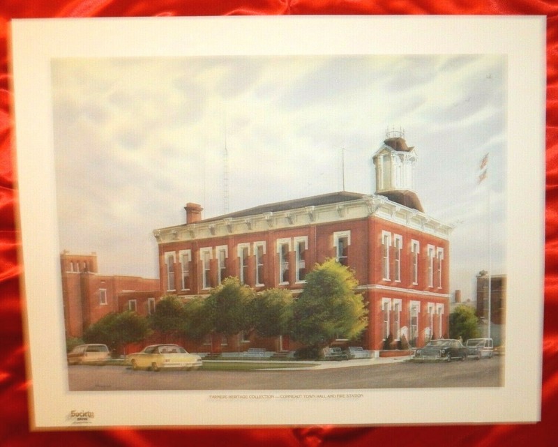 KINLEY SHOGREN PRINT «CONNEAUT TOWN HALL & FIRE» Farmers Bank OH Landmark