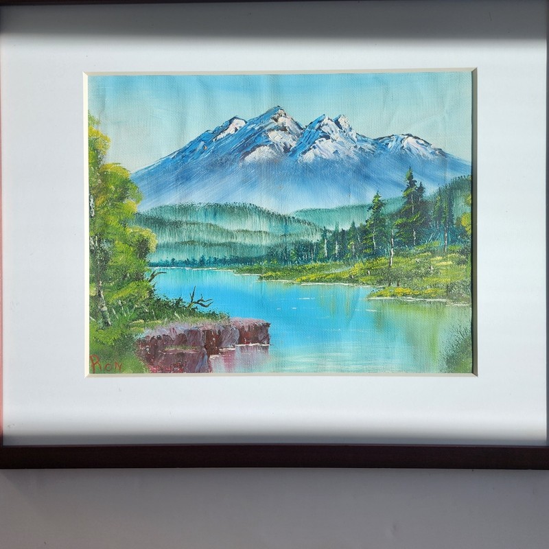 Original Mountain Landscape Oil Painting 16x20 Bob Ross Style Framed Nature Art gallery