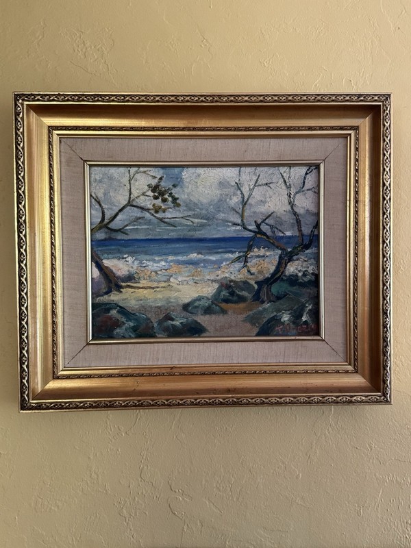 Framed Matted Oil on Canvas – Oceanfront – Trino Orozco (Venezuelan 1915-1994)