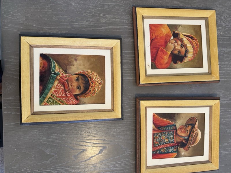 Vintage Mid-Century Peruvian Andean Children Oil Paintings