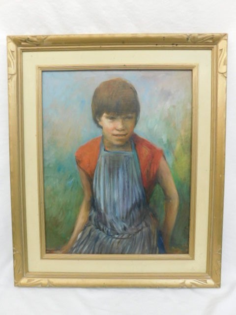 OIL PAINTING OF WOMAN GIRL ON BOARD HELEN WESSELLS ? FRAMED 22X26