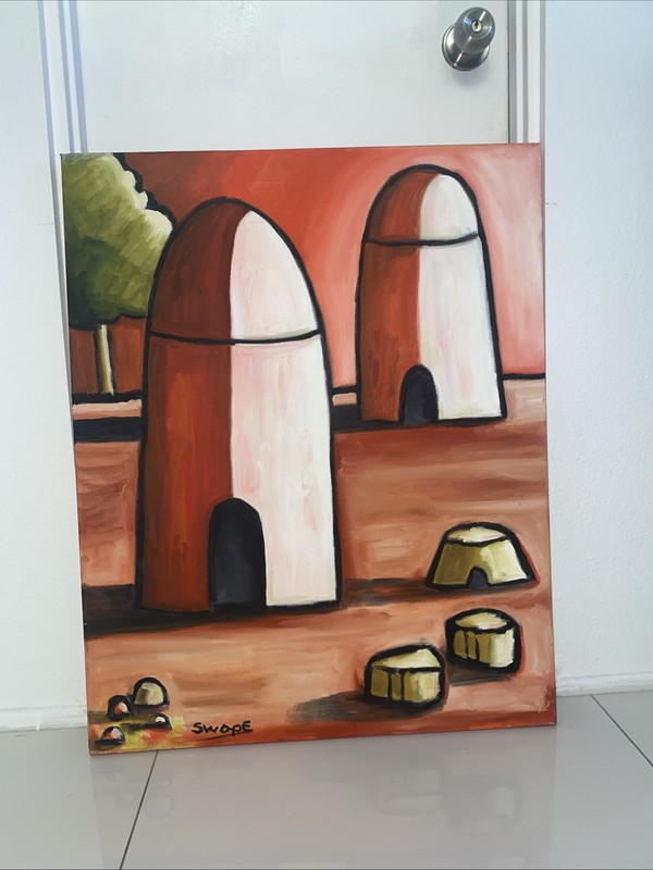 Large Painting 30” X 24” Abstract Granaries Grain Houses Silos Original gallery