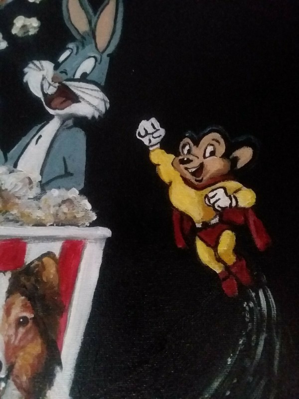 Original nostalgic painting "Saturday at the Movies" by kholland 16x20 gallery