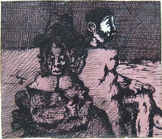 JORGE CASTILLO Signed 1958 Original Surrealist Watercolor – «Padre Patillas»