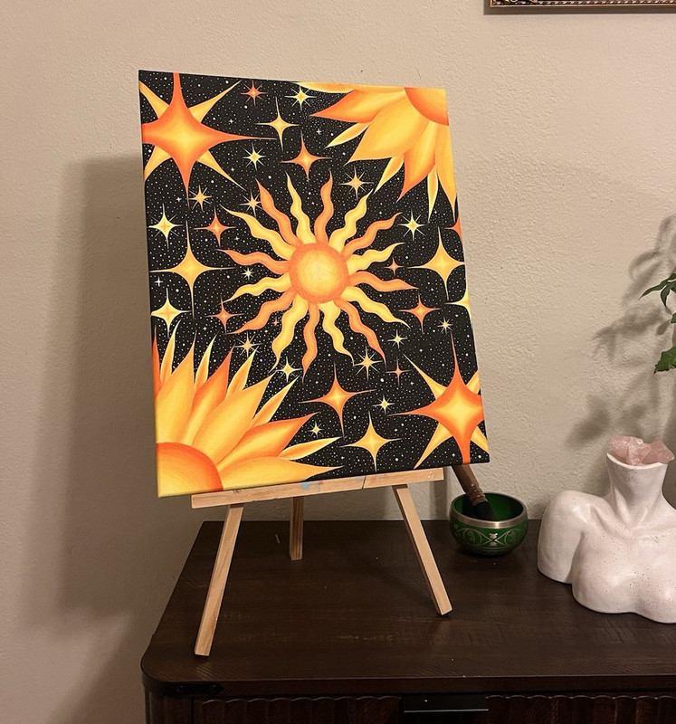 Abstract Sun & Stars Outer Space Canvas Painting, Small, Unframed
