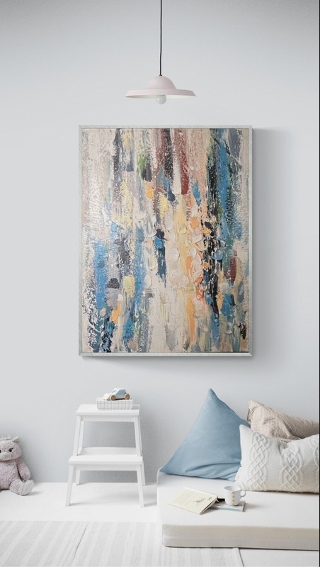 Contemporary Canvas Abstract Framed Rectangle Painting with Silver Frame 09