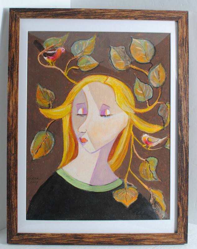 TWEETING THOUGHTS Picasso Cubism Acrylic by Artist Leean Swanson 13 x 17 in»