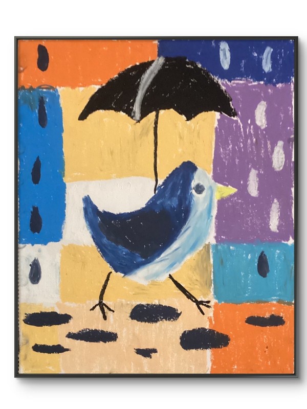 Abstract Minimalistic Colorful Mid Century Modern Bird Doodle Art 11×14 on Paper