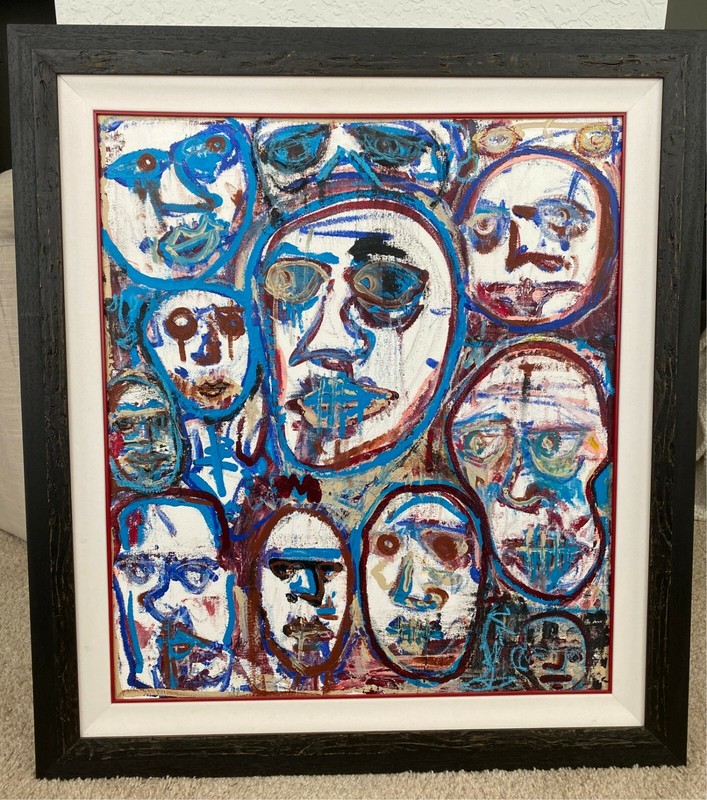 Original 28” x 28” Acrylic and Oil Pastel on Canvas Painting Basquiat-esque WOW