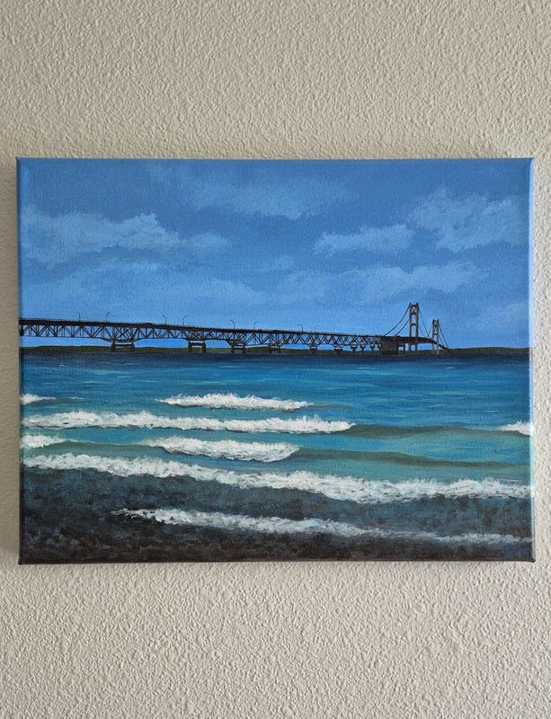 Mackinac Bridge Original Acrylic Painting 11 x 14 Inches