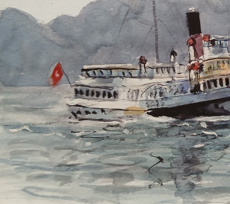 Original Watercolor Painting Old Steamer 7.1/2" X 11" gallery