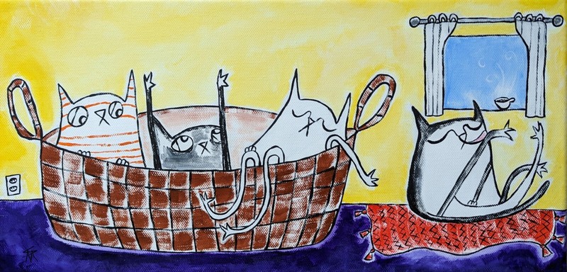 Cat Painting Original House Basket Window Modern Folk By Art By Samantha McLean