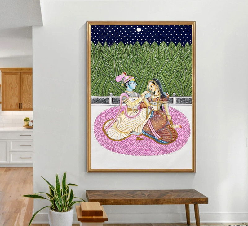 Radha Krishna Detailed Pichwai Painting, wall decor, Home decor