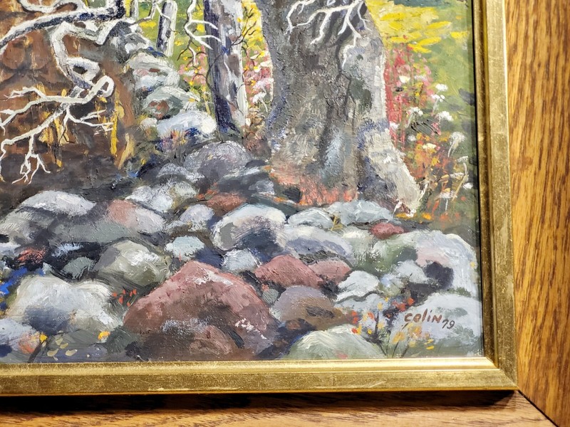 Framed Vintage Landscape Painting Autumn Farm Scene Trees Signed Impressionist gallery