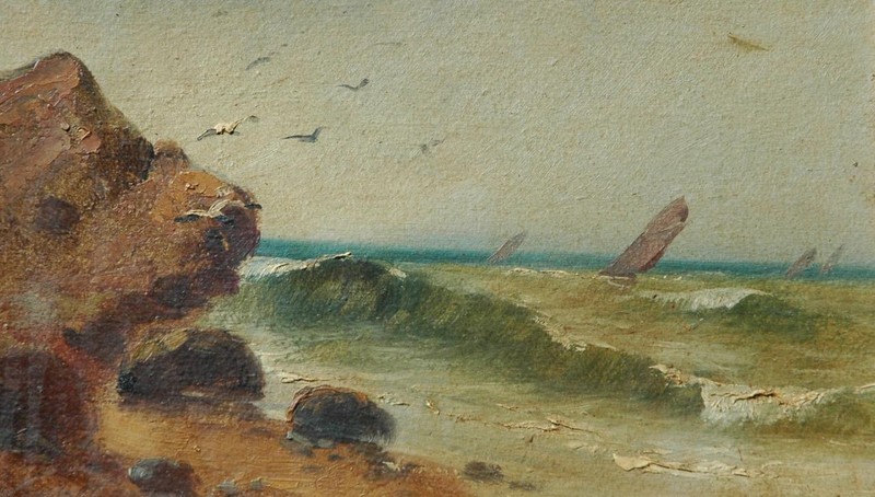 Antique Oil on Board Seascape With Sailboats by French Artist Gaston Corbier