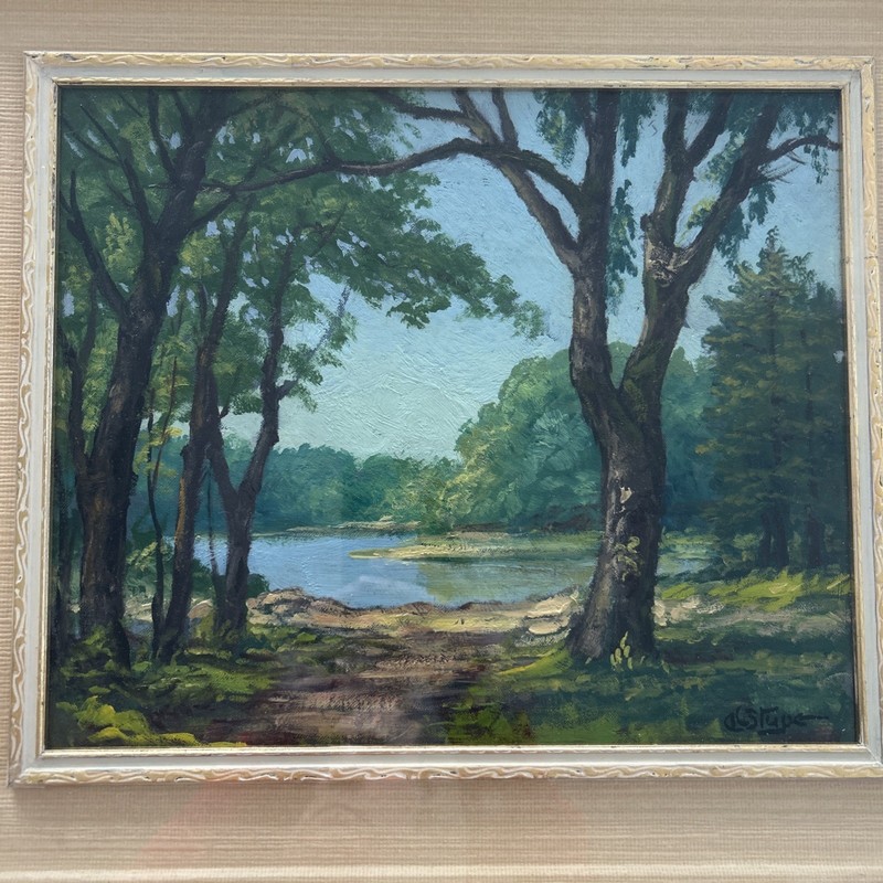 ALVIN G STUPE 1877-1974 Fox River Batavia Illinois Landscape Framed Original Art gallery