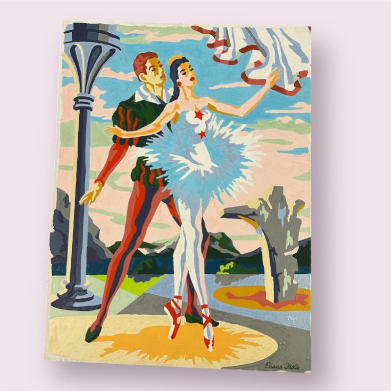 Vtg Paint By Numbers Art Ballet Dancers Handmade Figure Painting 12″x 16″