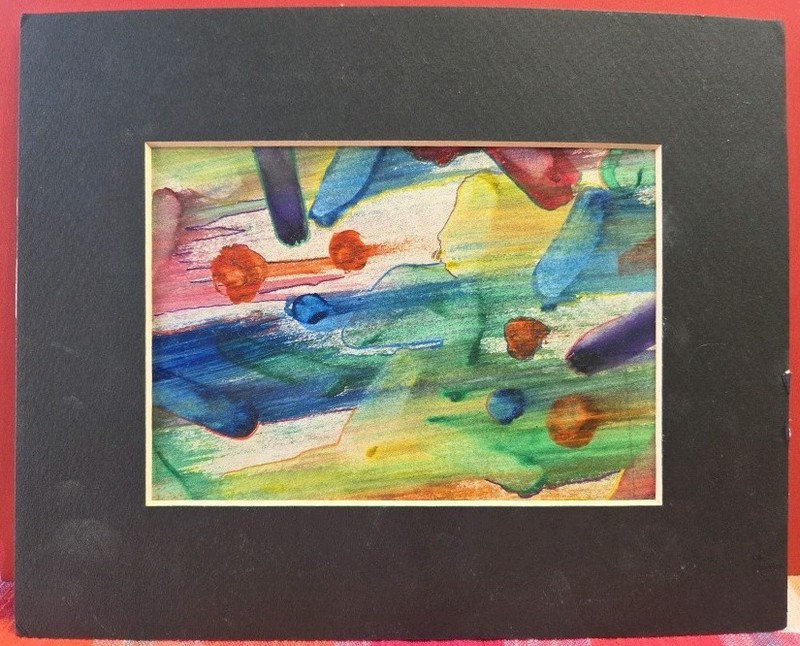 Original Matted Mixed Media Pencil and Acrylic Painting: falling