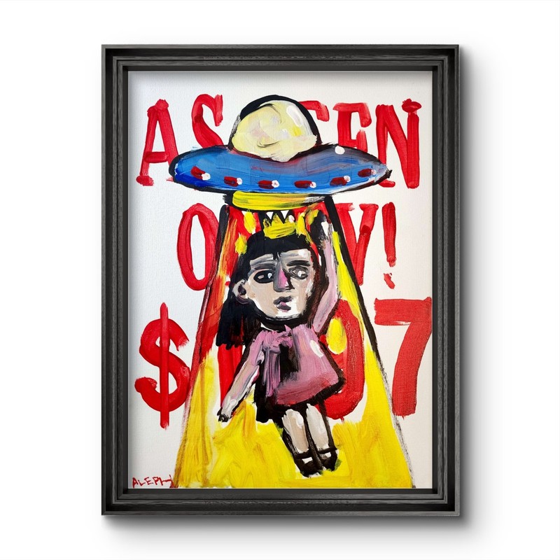 Original Alien Abduction Painting Canvas Neo Expressionist Fine Art Decor 16×12