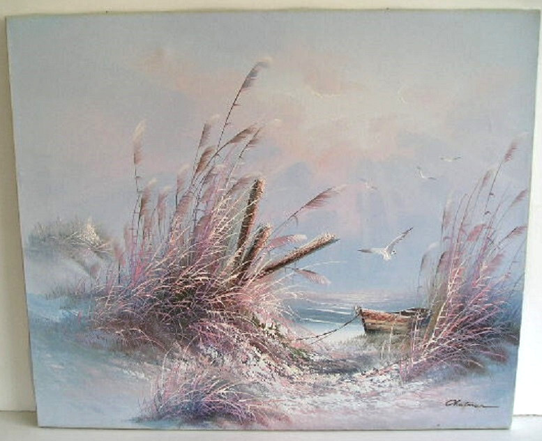 Vintage Nautical Ocean Seascape Boat Oil Painting Signed Chatman 24″ X 20″