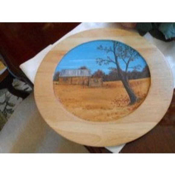 Susan Phillips Artist Signed Fall Harvest Farm Scene Art On Wood 14″ RARE