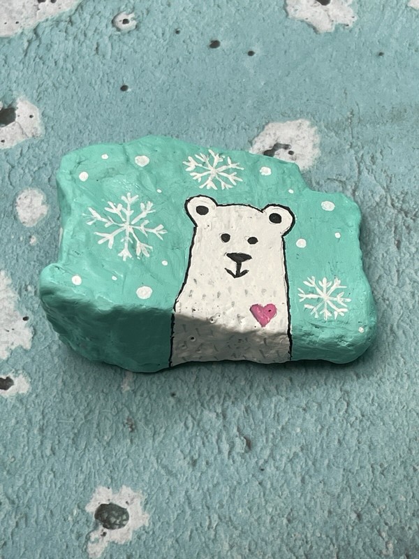 Polar Bear with Heart, Valentine Gift, Winter Snow, Christmas Painted Rock