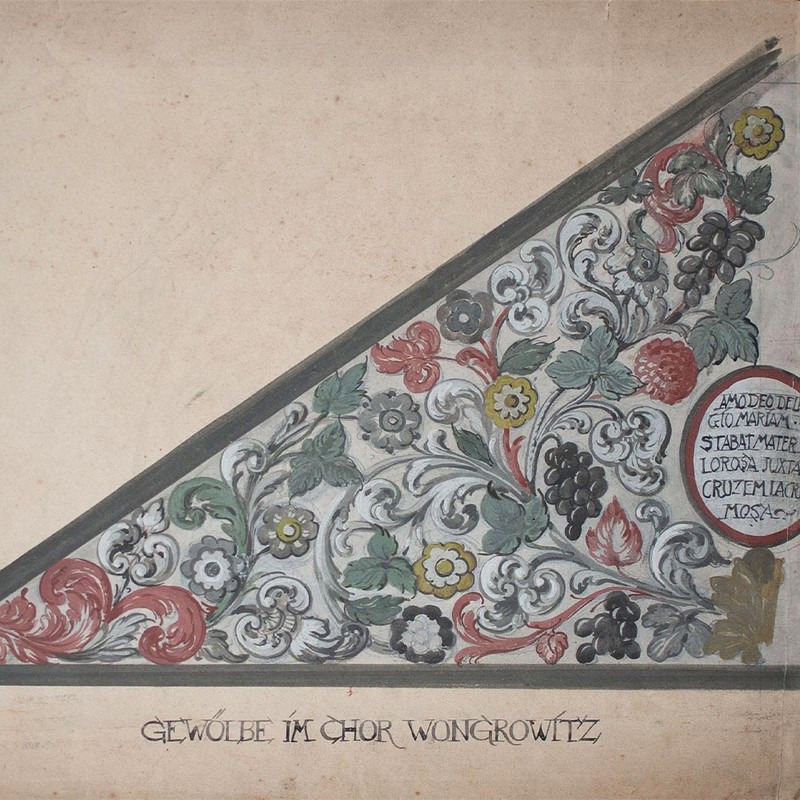 Wongrowitz Poland Wall Painting Church? Study Albert Leusch unsign gouache around 1900
