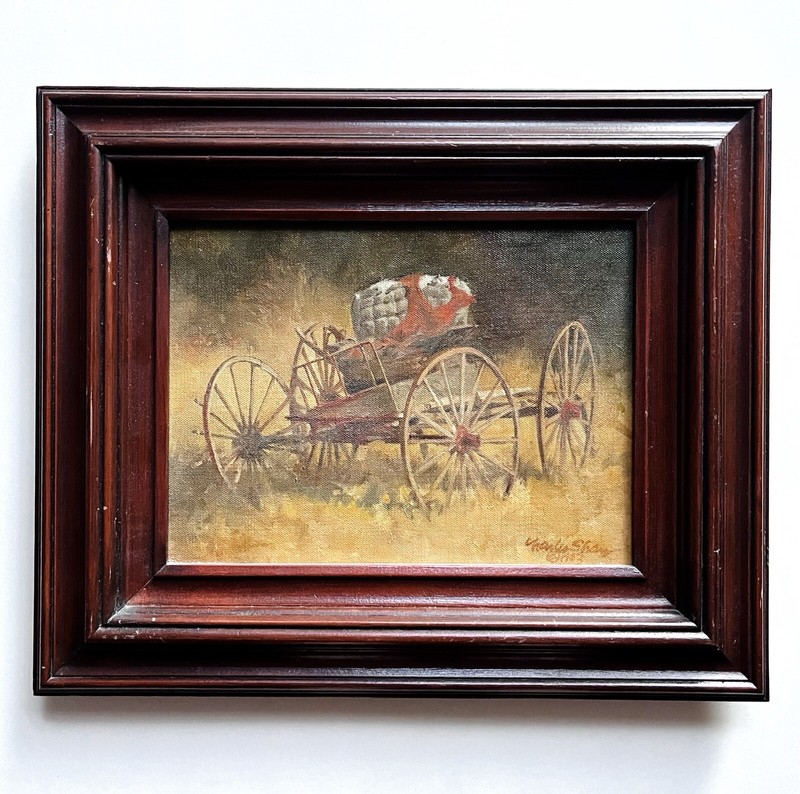 Original Charles William Shaw Oil Painting Red Coverlet Western Texas Artist