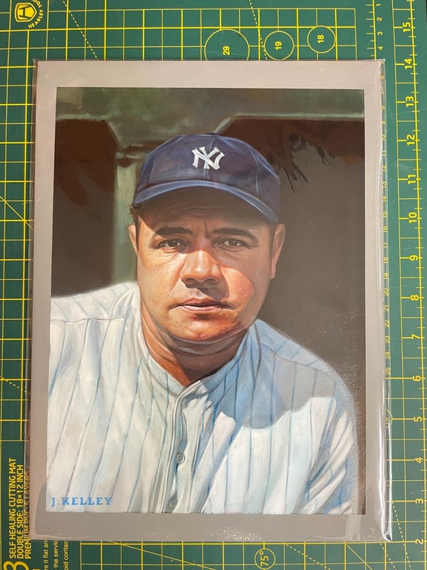 BABE RUTH Original Painting on Board by JARED KELLEY signed by artist 1/1 gallery